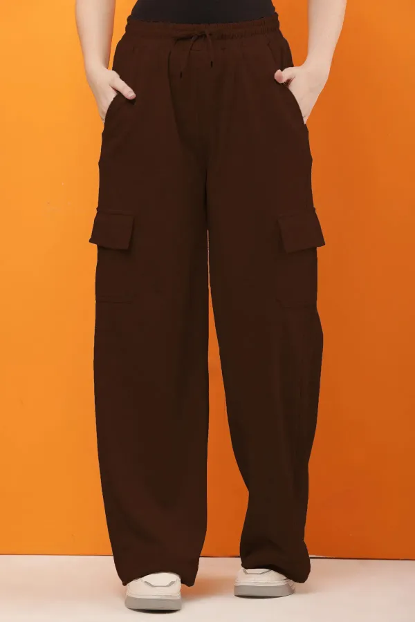 Brown_Premium_Cotton_French_Terry_Cargo_Pants_For_Women