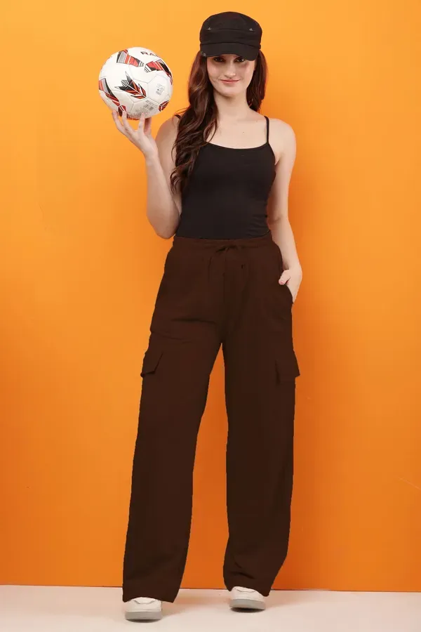 Brown_Premium_Cotton_French_Terry_Cargo_Pants_For_Women