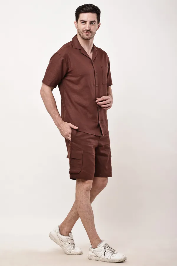 Brown_Premium_Linen_Short_Sleeve_Shirt_And_Shorts_Co-Ord_Set_For_Men