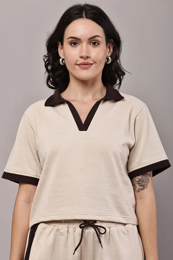 Beige_Cotton_Collared_Contrast_Trim_Co-ord_Set_for_Women