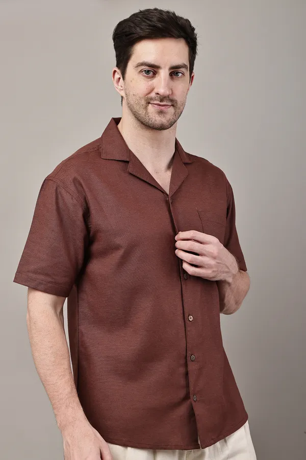 Brown_Premium_Linen_Camp_Collar_Shirt_For_Men