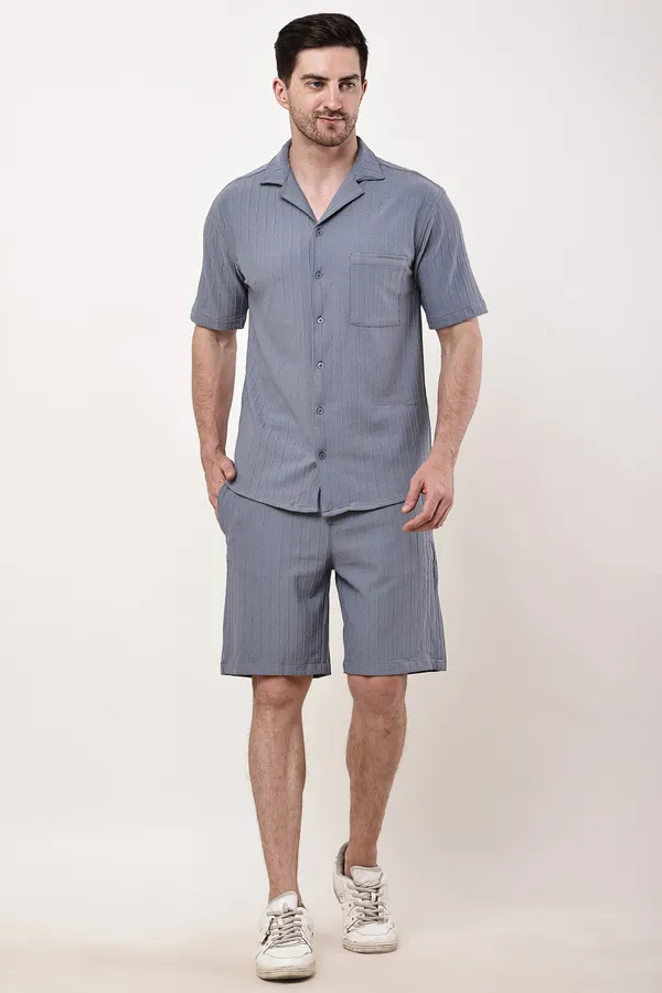 Grey_Premium_Texture_Polyester_Shirt_And_Shorts_Lounge_Set_For_Men