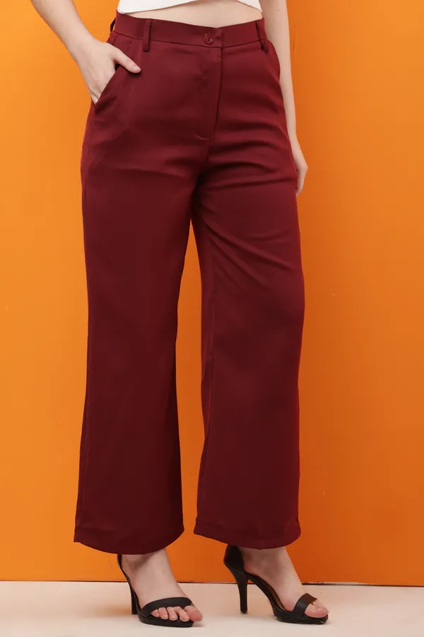 Maroon_Premium_Polyester_Formal_Wide_Leg_Trousers_For_Women