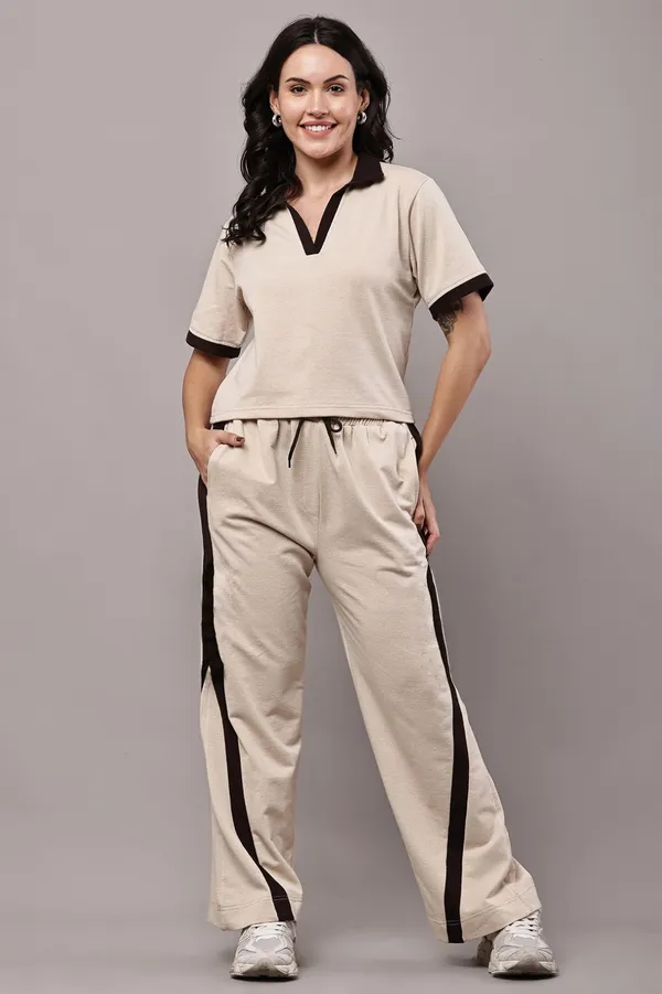 Beige_Cotton_Collared_Contrast_Trim_Co-ord_Set_for_Women