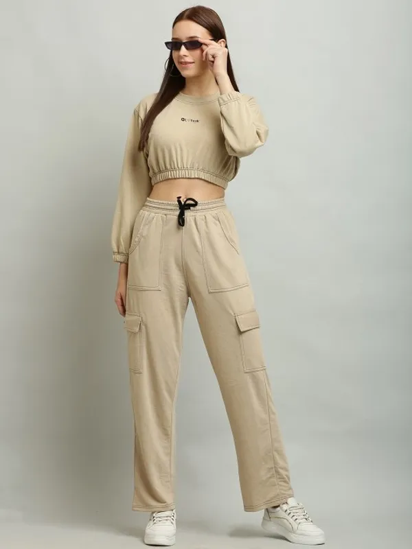 Beige_Cotton_Cropped_Sweatshirt_And_Cargo_Pants_Set_For_Women