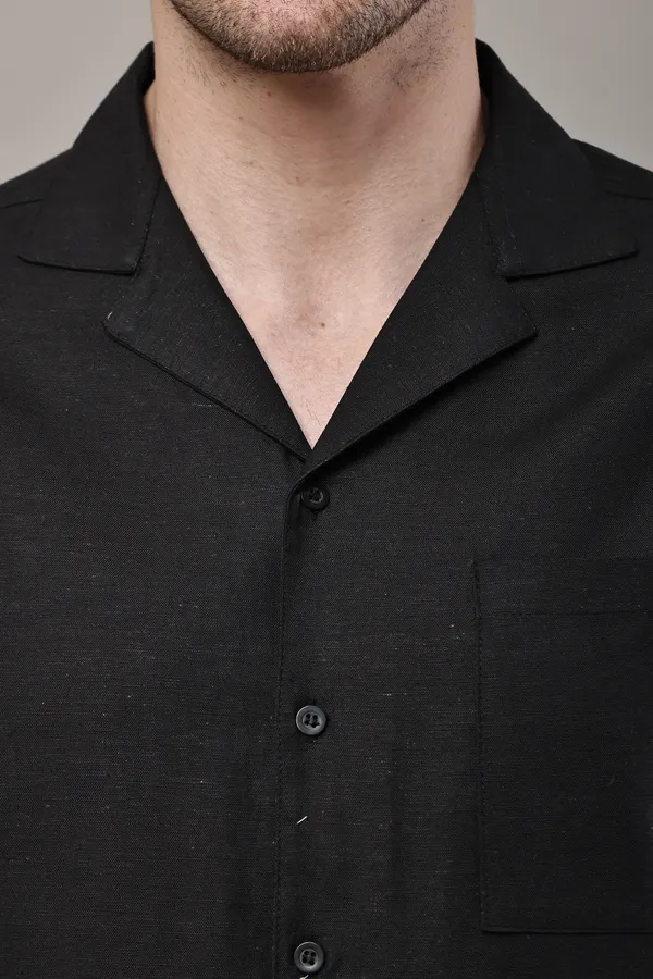 Black_Premium_Linen_Short_Sleeve_Casual_Shirt_For_Men