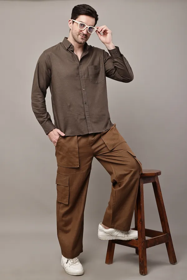 Brown_Premium_Linen_Slim_Fit_Casual_Shirt_For_Men