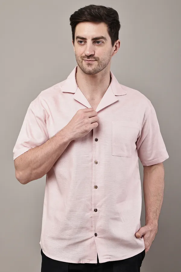 Pink_Premium_Linen_Short_Sleeve_Shirt_For_Men