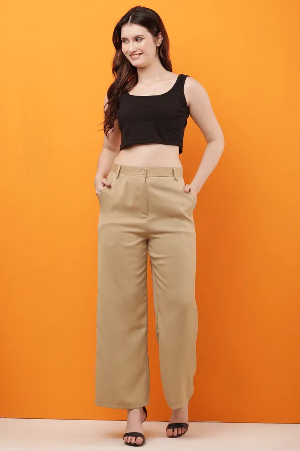 Beige_Premium_Polyester_Straight_Fit_Trousers_For_Women