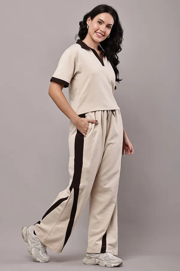 Beige_Cotton_Collared_Contrast_Trim_Co-ord_Set_for_Women