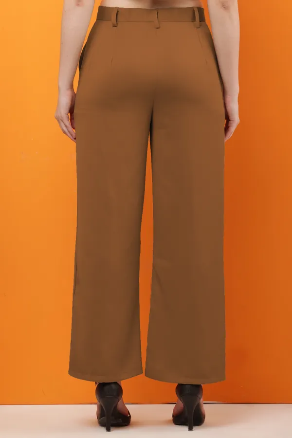 Brown_Premium_Polyester_Wide_Leg_Formal_Trousers_For_Women