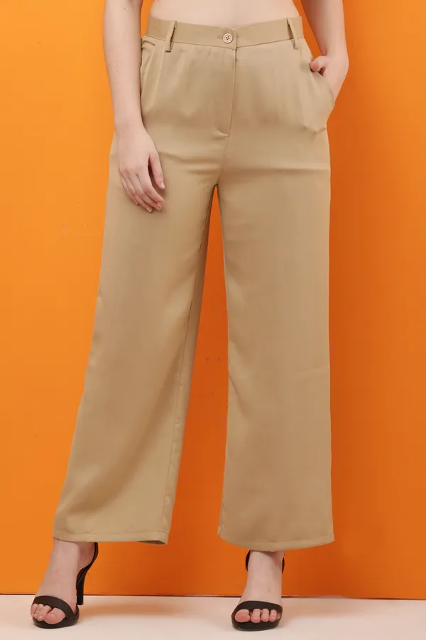 Beige_Premium_Polyester_Straight_Fit_Trousers_For_Women