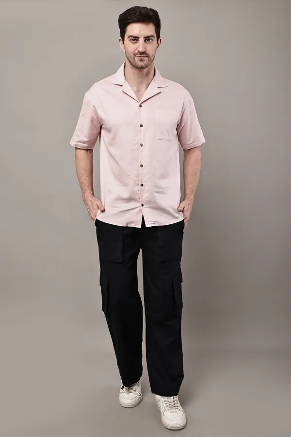 Pink_Premium_Linen_Short_Sleeve_Shirt_For_Men