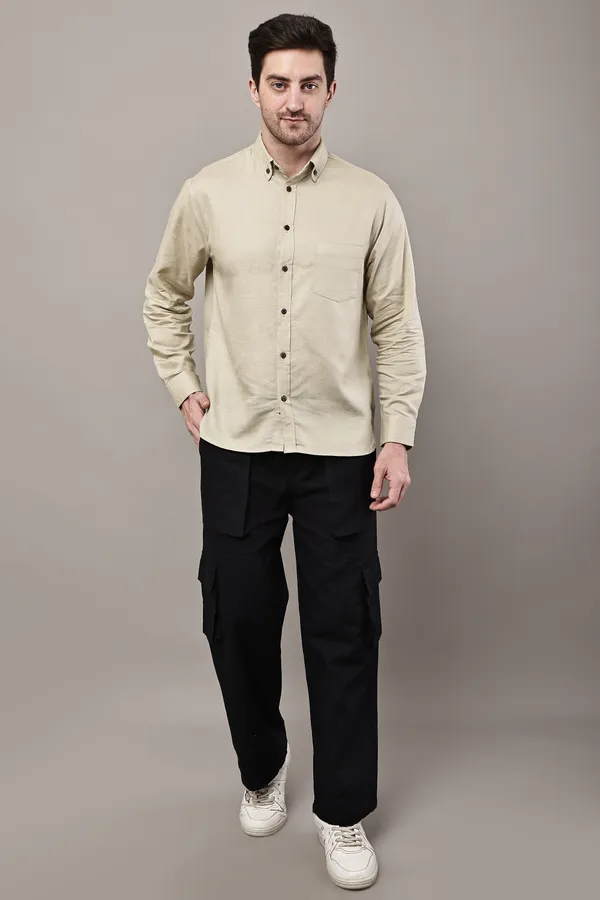 Beige_Premium_Linen_Button-Down_Collar_Shirt_For_Men