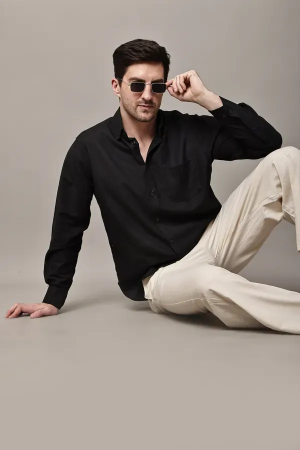 Black_Premium_Linen_Shirt_For_Men