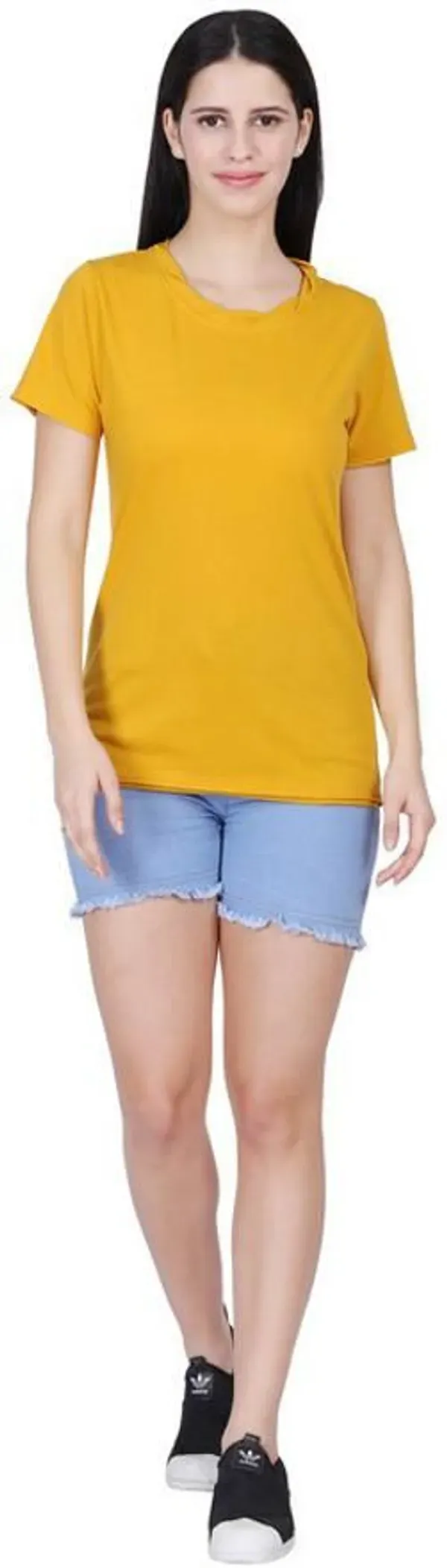 Yellow_Premium_Cotton_And_Polyester_T-Shirt_For_Women