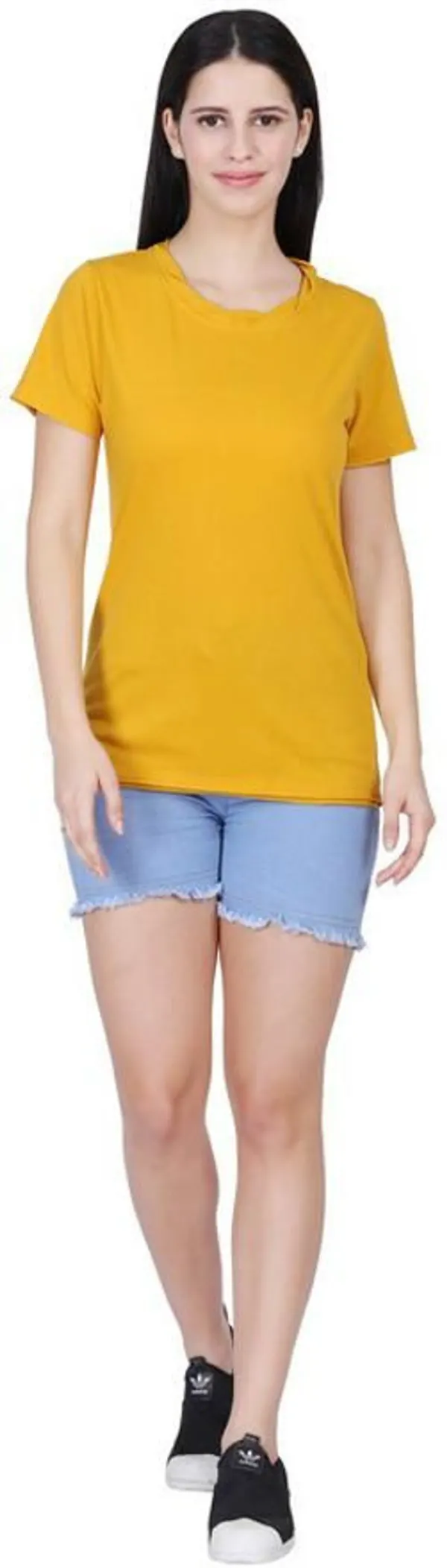 Yellow_Premium_Cotton_And_Polyester_T-Shirt_For_Women