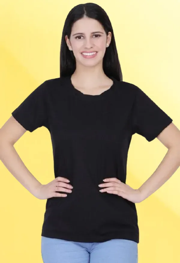 Black_Premium_Cotton_And_Polyester_T-Shirt_For_Women