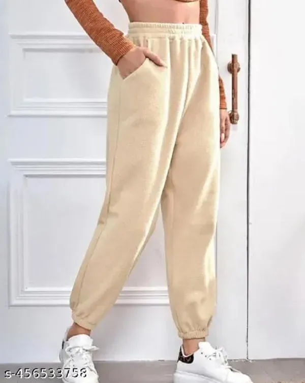 Beige_Premium_Cotton_And_Polyester_Joggers_For_Women