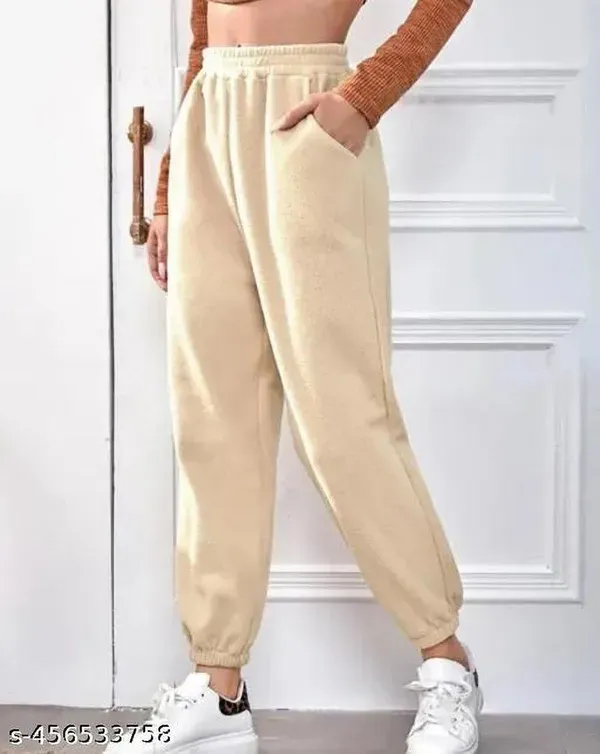 Beige_Premium_Cotton_And_Polyester_Joggers_For_Women