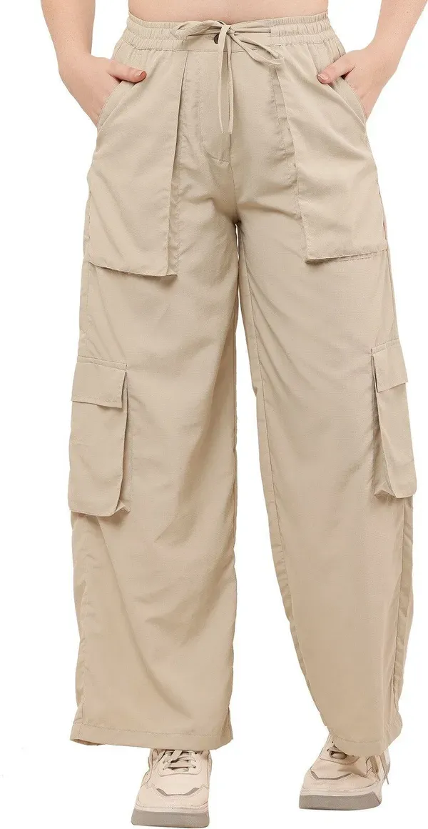 Beige_Premium_Cotton_And_Polyester_Cargo_Pants_For_Women