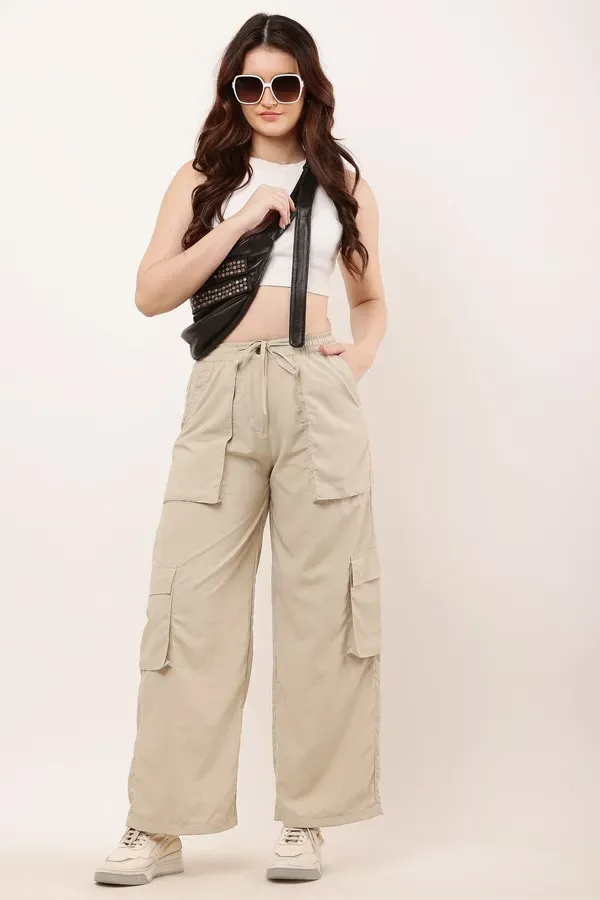 Beige_Premium_Cotton_And_Polyester_Cargo_Pants_For_Women