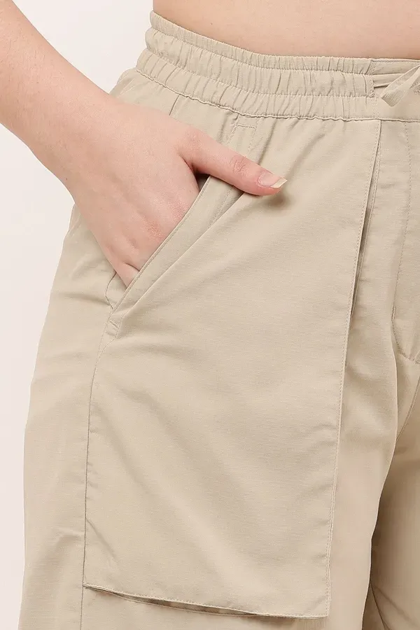 Beige_Premium_Cotton_And_Polyester_Cargo_Pants_For_Women