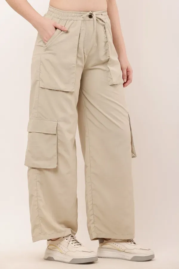 Beige_Premium_Cotton_And_Polyester_Cargo_Pants_For_Women