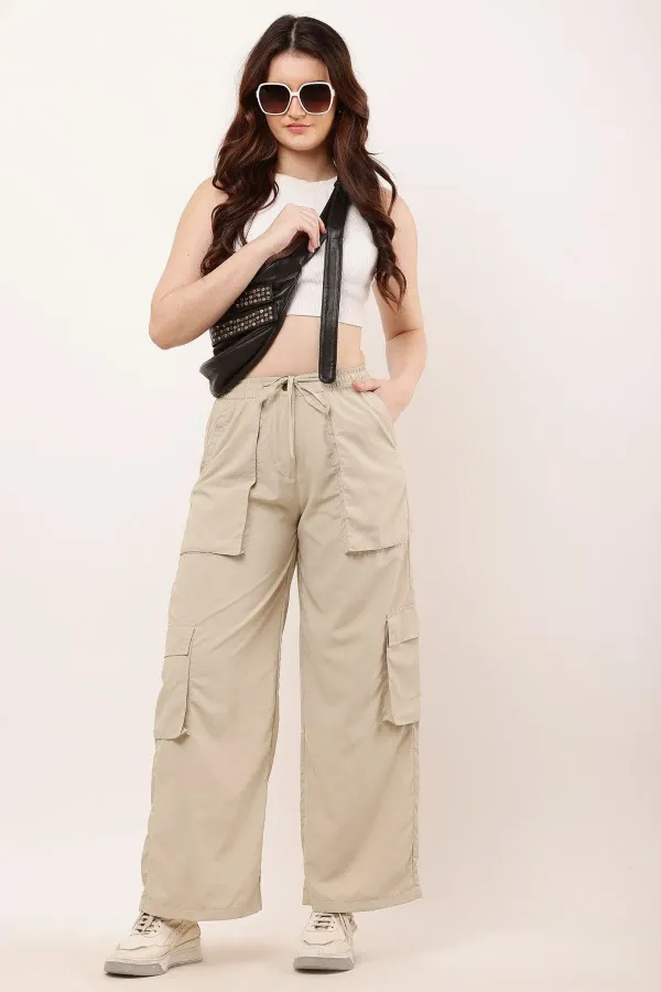 Beige_Premium_Cotton_And_Polyester_Cargo_Pants_For_Women