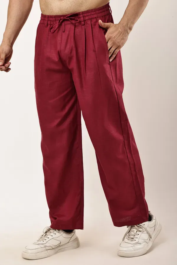 Maroon_Premium_Linen_And_Cotton_Casual_Trousers_For_Men