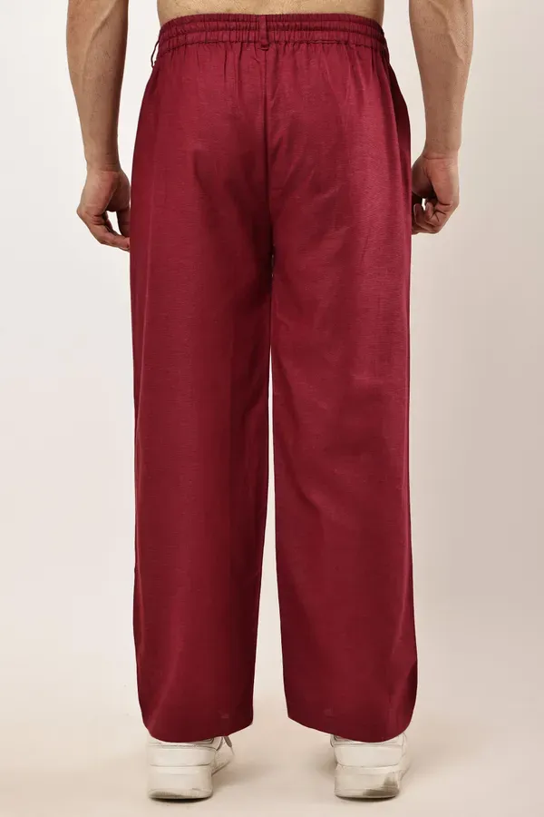 Maroon_Premium_Linen_And_Cotton_Casual_Trousers_For_Men