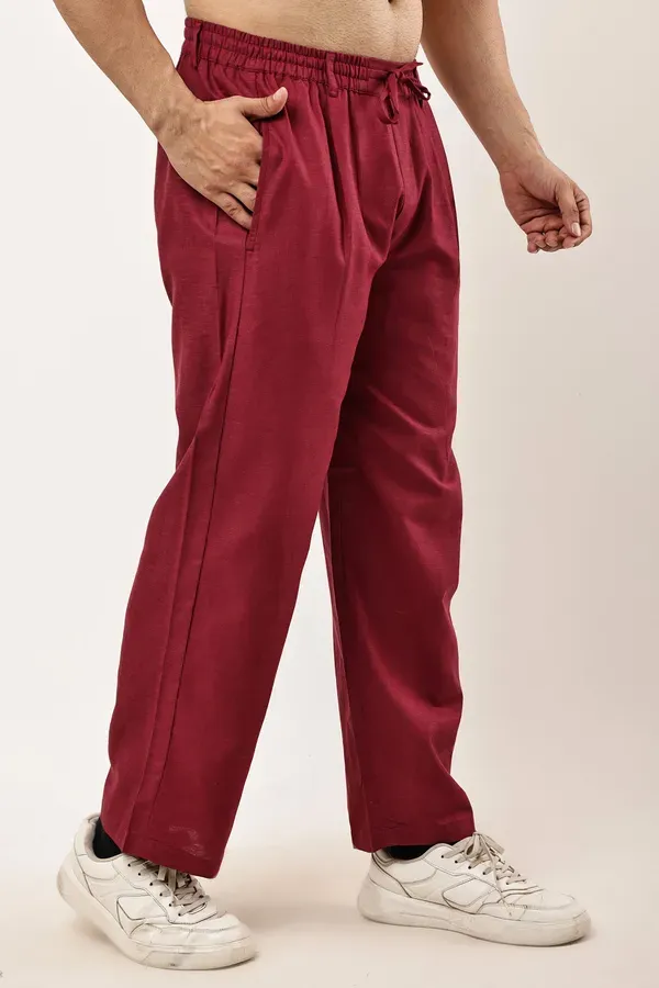 Maroon_Premium_Linen_And_Cotton_Casual_Trousers_For_Men