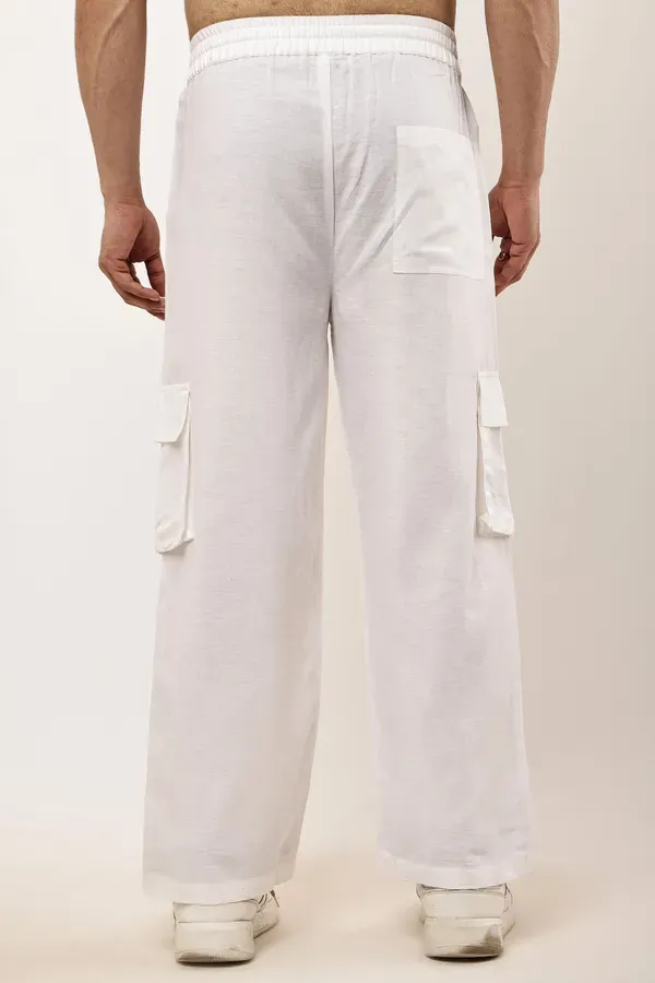 White_Premium_Linen_Cargo_Pants_For_Men