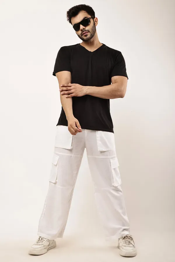 White_Premium_Linen_Cargo_Pants_For_Men