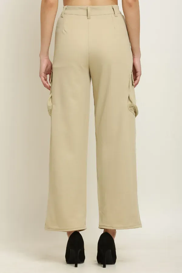 Beige_Premium_Lycra_And_Polyester_Cargo_Pants_For_Women