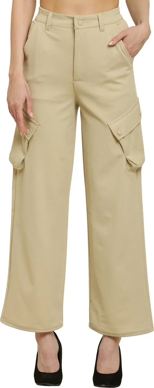 Beige_Premium_Lycra_And_Polyester_Cargo_Pants_For_Women