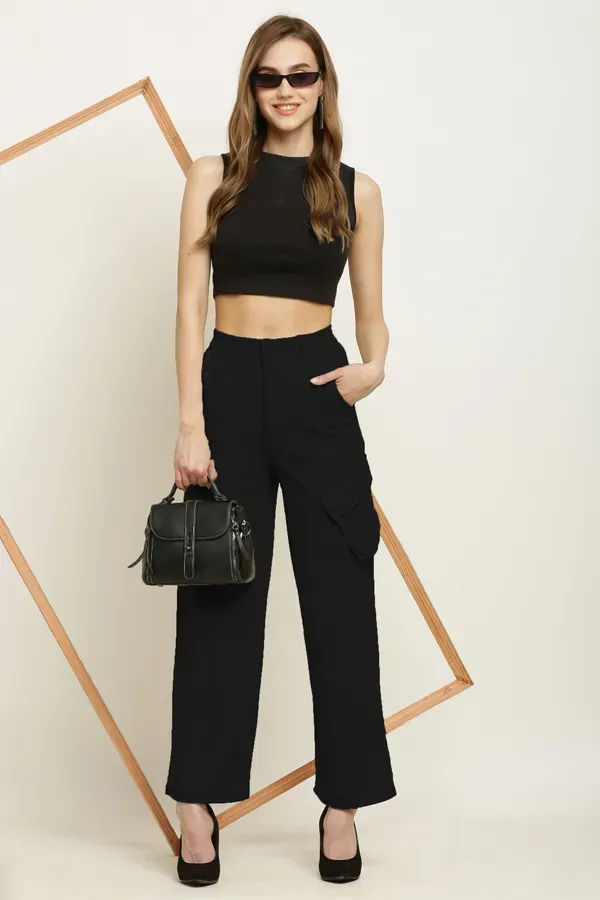 Black_Premium_Cotton_And_Polyester_Cargo_Pants_For_Women