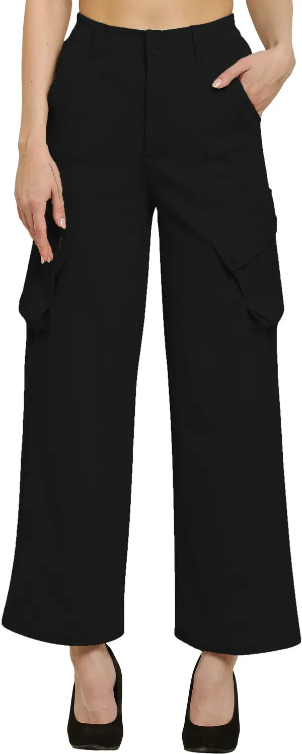 Black_Premium_Cotton_And_Polyester_Cargo_Pants_For_Women
