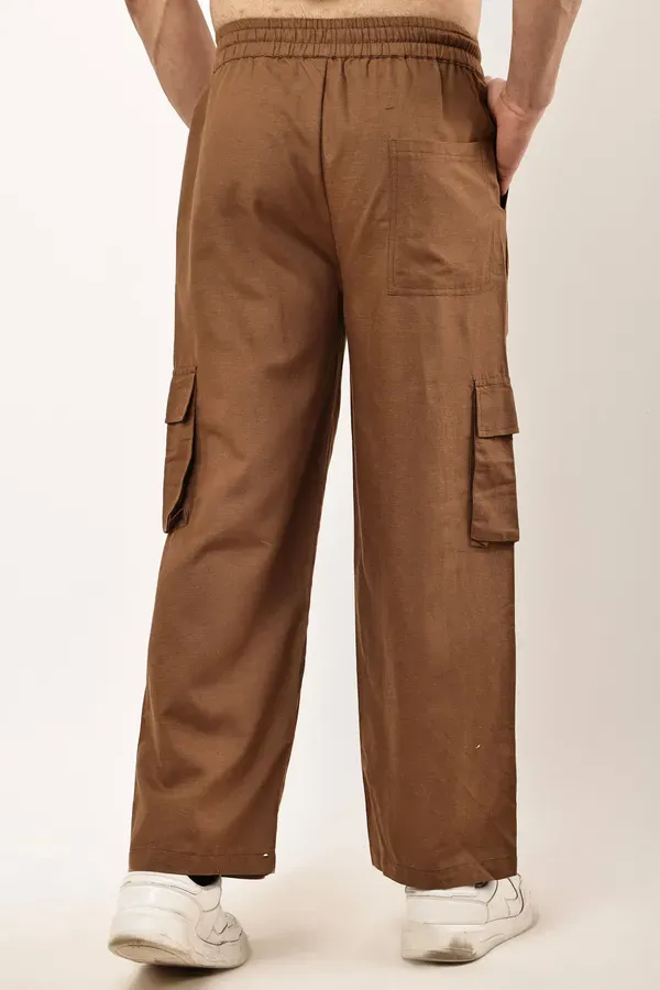 Brown_Premium_Linen_Cargo_Pants_For_Men