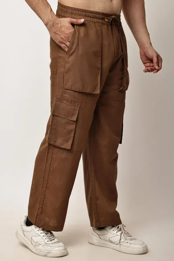 Brown_Premium_Linen_Cargo_Pants_For_Men
