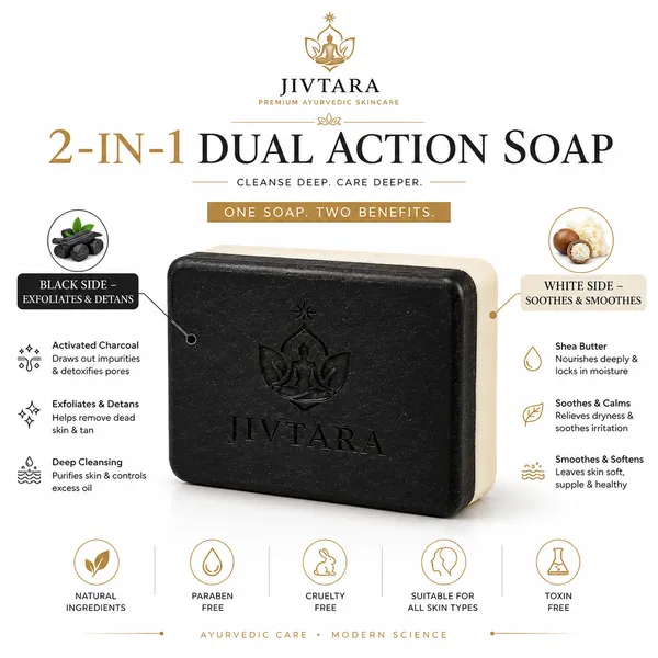 JIVTARA_Detan_Soap_Pack_of_3_|_2-in-1_Dual_Action_Charcoal_&_Shea_Butter_Soap_Men_&_Women_|_Exfoliating_Black_Side,_Soothing_White_Side_|_Deep_Cleansing,_Tan_Removal_&_Smooth_Skin_Care