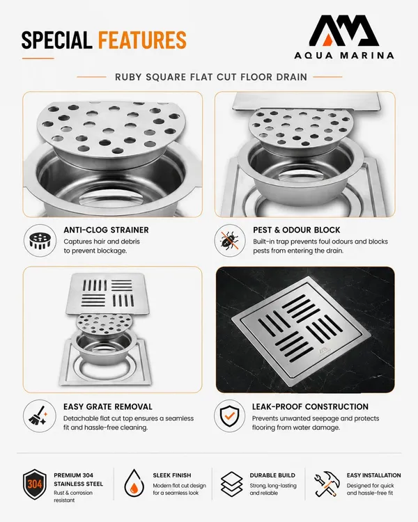 Stainless_Steel_304_Modern_Square_Floor_Drain_With_Removable_Grate_6*6_Inches