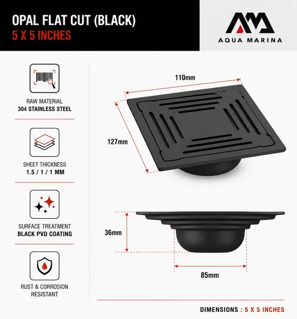 Stainless_Steel_304_Modern_Square_Floor_Drain_With_Removable_Grate_(Black)