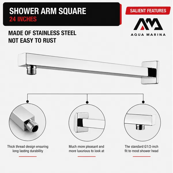 Stainless_Steel_Modern_Square_Chrome_Shower_Arm_24_Inch