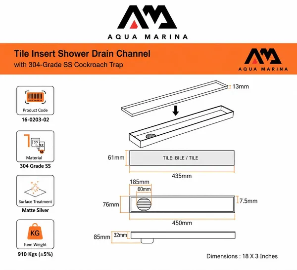 Stainless_Steel_304_Modern_Tile_Insert_Linear_Floor_Drain_18_Inch