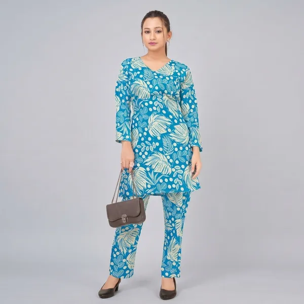Blue_Georgette_Printed_Crop_Top_Bottom_Co-Ord_Set_For_Women