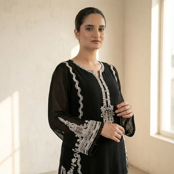 Black_Georgette_A-Line_Floral_Kurta_Set_With_Legging_For_Women