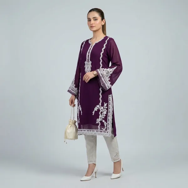 Maroon_Georgette_A-Line_Kurti_For_Women
