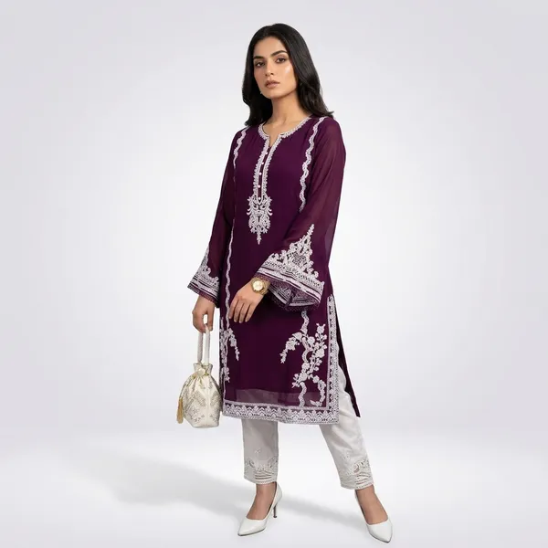 Maroon_Georgette_A-Line_Kurti_For_Women