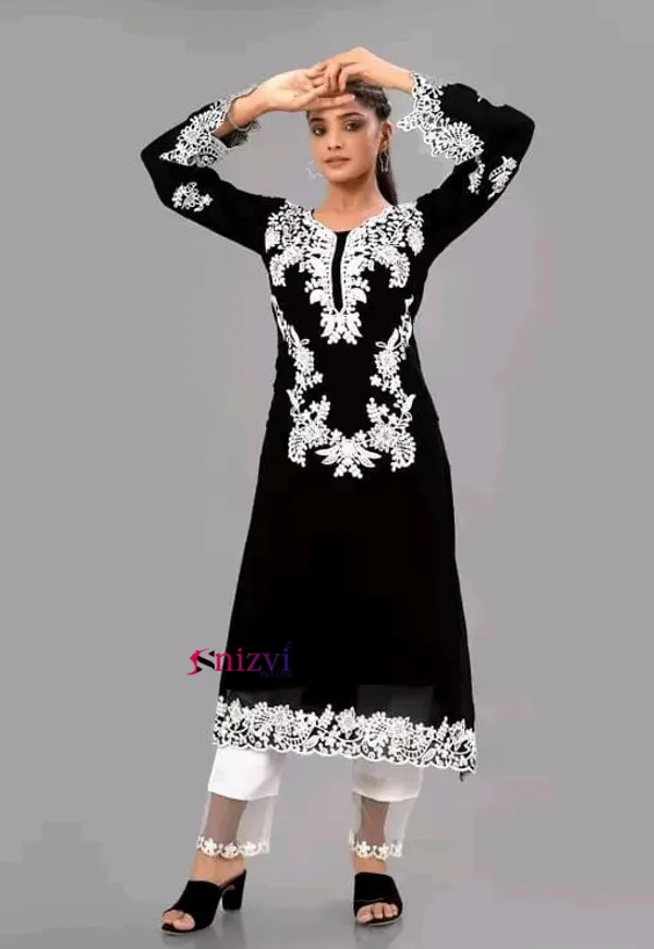 Black_Georgette_Chikankari_Embroidered_A-Line_Kurta_Set_For_Women